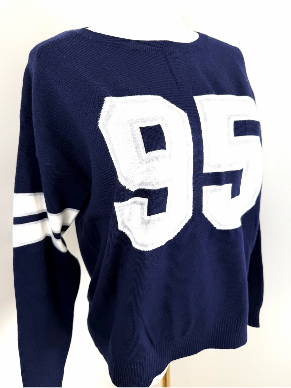 Madden Girl Game Day Sweater “95” Navy and White Varsity Knit Medium Football - Picture 4 of 9